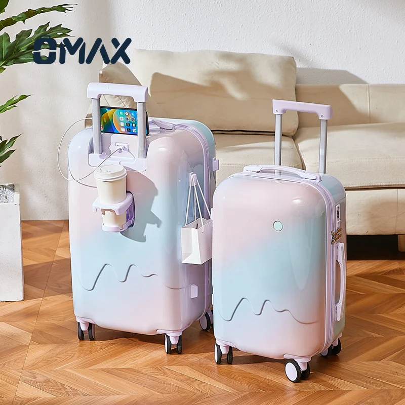 OMAX Suitcase Large Capacity Durable Password Travel Boarding Box High Color Value Gradient Ice Cream Luggage Case Luggage Sets