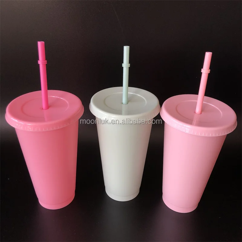 Take away pink travel coffee pp tumbler creative water customize cold plastic drinking cups 24oz plastic cups