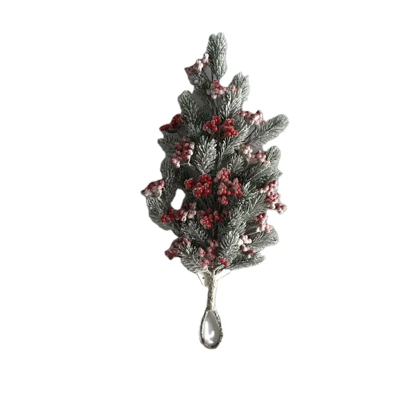 plastic Christmas decorative artificial red berry pine cone with frosted snow