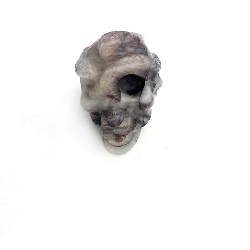 Wholesale Natural Crystal skull crafts statue Quartz Flame Stone skull with snake Carvings for home decoration