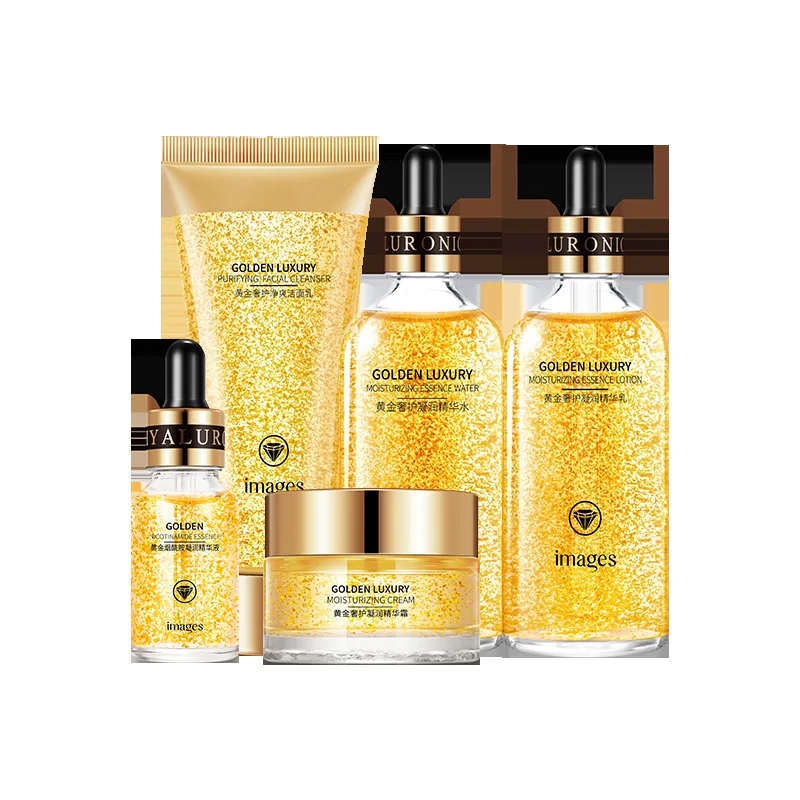 OEM IMAGES private label 24K gold hight quality organic vegan facial skin care cream anti aging whitening products skin care set