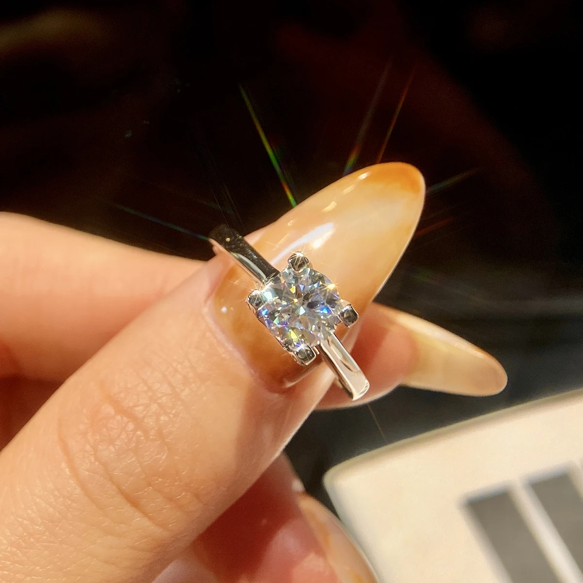 Light Luxury Women Jewelry Moissanite Diamond Ring 925 Sterling Silver  HW letter Round Mosanite Ring Custom engagement jewelry