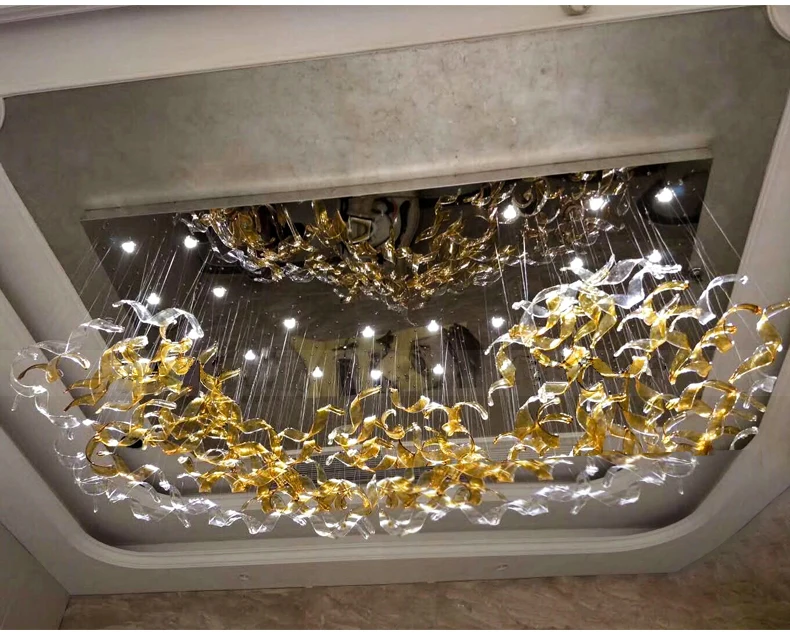 Large Project Ceiling Pendant Lamp ODM Hall Lighting Luxury Murano Glass Ribbon Chandelier