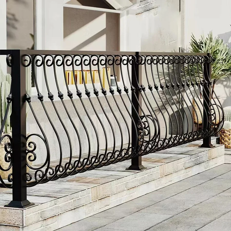 Customized handrail escalator stairs handrail wrought iron handle railing galvanized balcony staircase iron railings