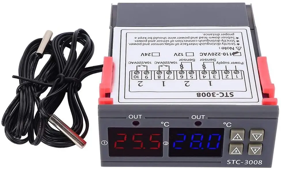  Robotlinking STC-3008 DC12V/24V/ AC110-220V двойной дисплей температуры Регулируемый регулятор с 1 м