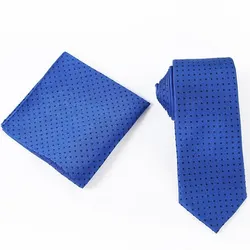black and white polka dot polyester neck tie and pocket square set for man