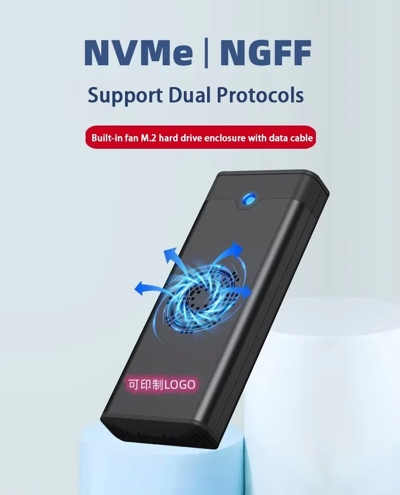 Factory Built-in Fan Cooling Dissipation M.2 USB 3.1 To Mobile Hard Disk Box NVME/NGFF 2 In 1 Dual Protocol External Solid State