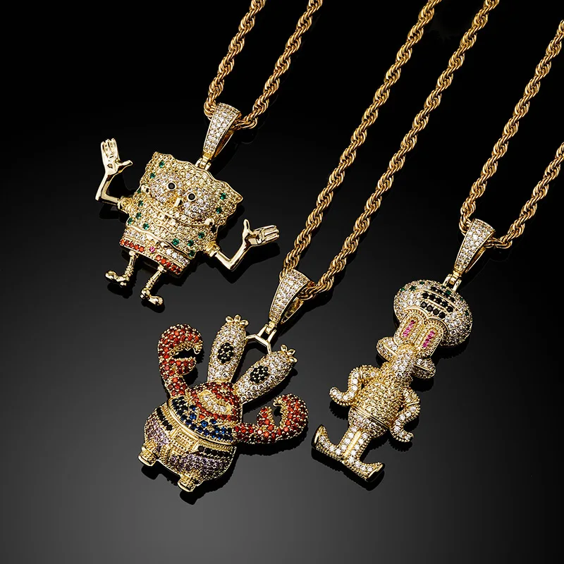 New Arrival Iced Out 14k Gold Plating CZ Cartoon Pendant Best Selling Cute Friendship Pendant Necklace