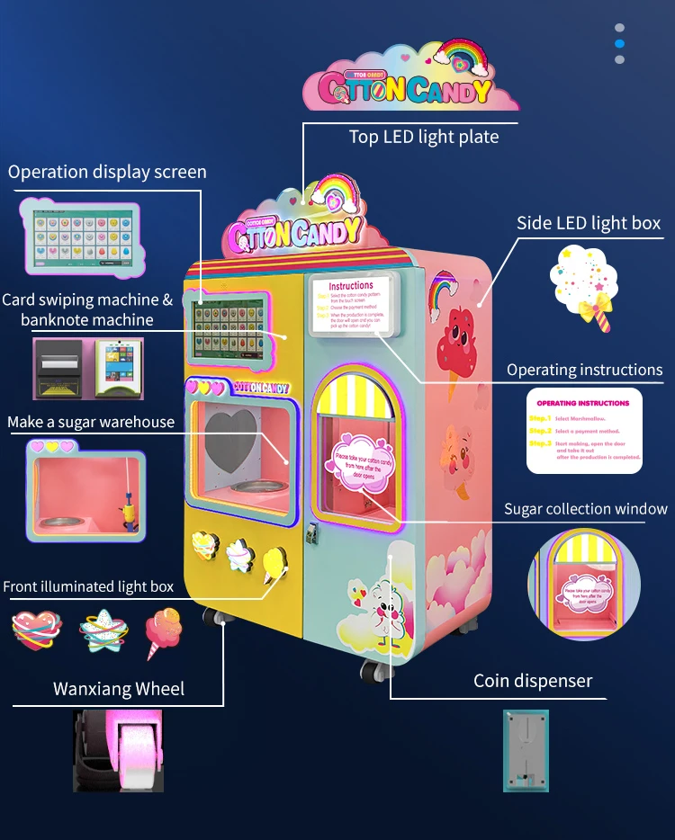 Red Rabbit Fully Automatic Commercial Cotton Candy Vending Machine Candy Floss Maker  Electric Cotton Candy Machine
