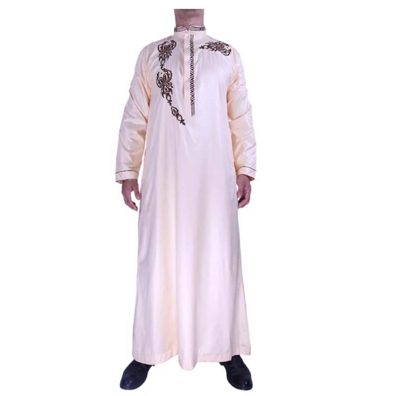 Wholesale Shiny Colors Islamic Qatar Style Men Dress With Stand Collar