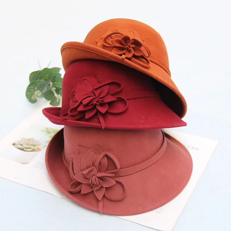 Goldenway 100% Wool Felt Bucket Fedora Hat  Party Church Bowler Hat For women