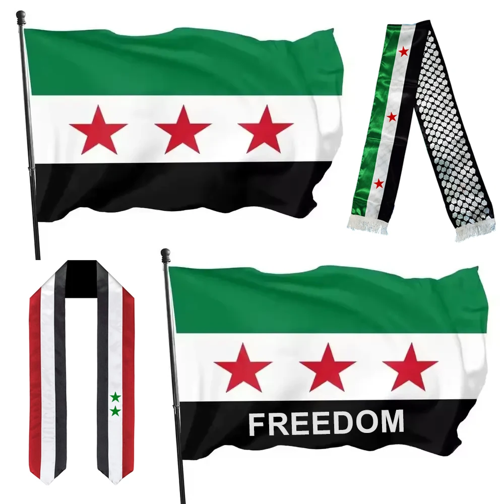 stock Quick delivery of Syrian flag 3X5FT  for green flag of revolution freedom syrian syria flag scarf