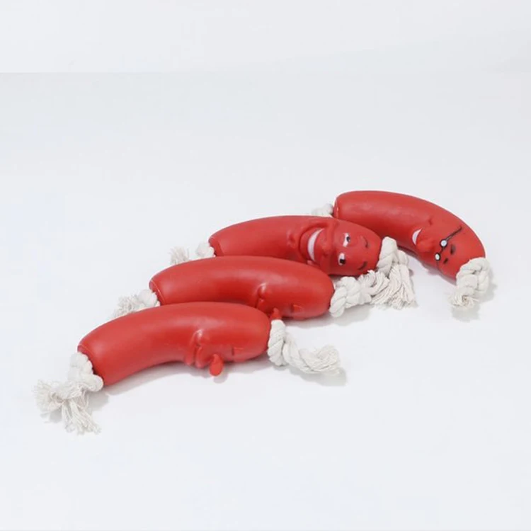 Wholesale Red Vinyl pet toy Hot Dog Squeaky puppy pet chew sausage dog toy