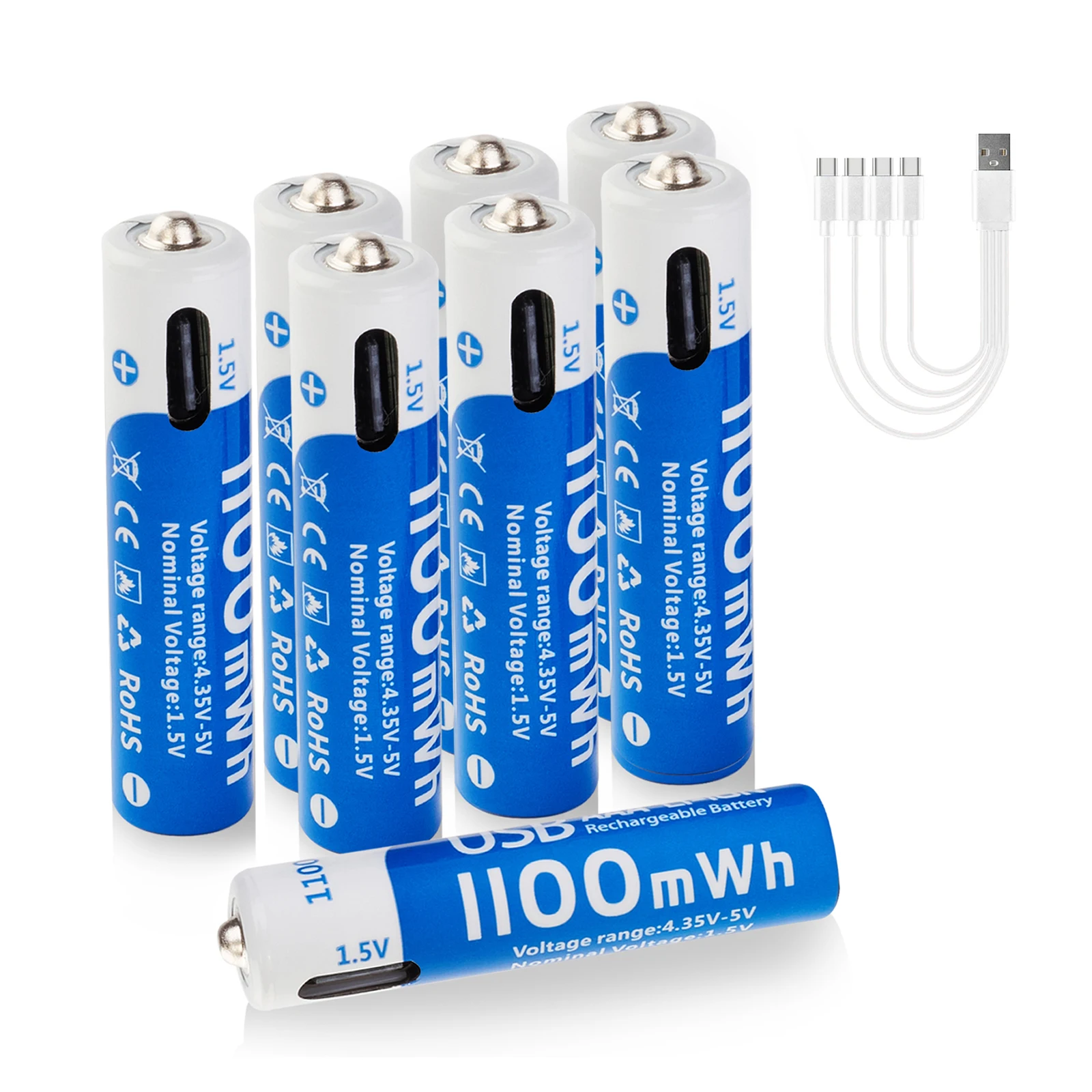 Wholesale 1.5v type c rechargeable batteries usb aaa lithium ion battery with Charging Cable