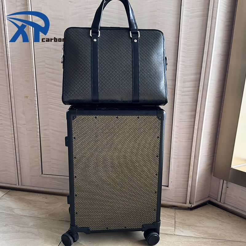 New product golden yarn High Quality Luxury Carbon Fiber Suitcase Usb Charging Port Luggage Trolly Bag With Tsa Lock