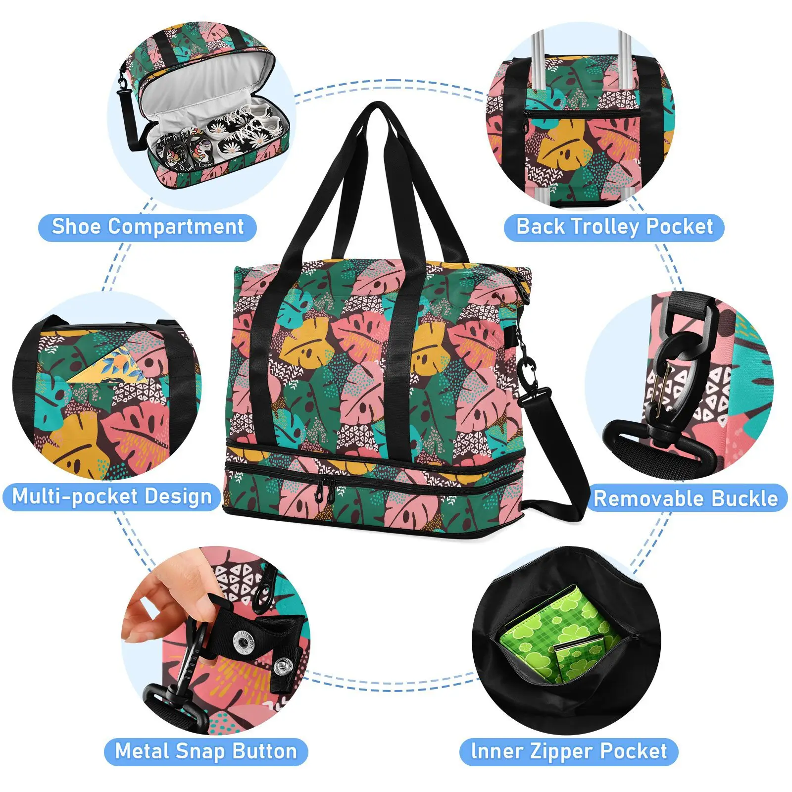 Unisex Custom Print Large Capacity Carry-on Luggage Weekender Travel Tote Bag Waterproof Duffle Bag With Logo