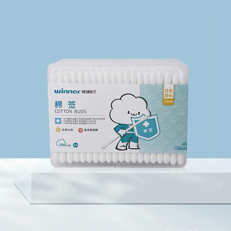 Двусторонний промышленный ватный тампон Winner OEM без ворса с пластиковой ручкой