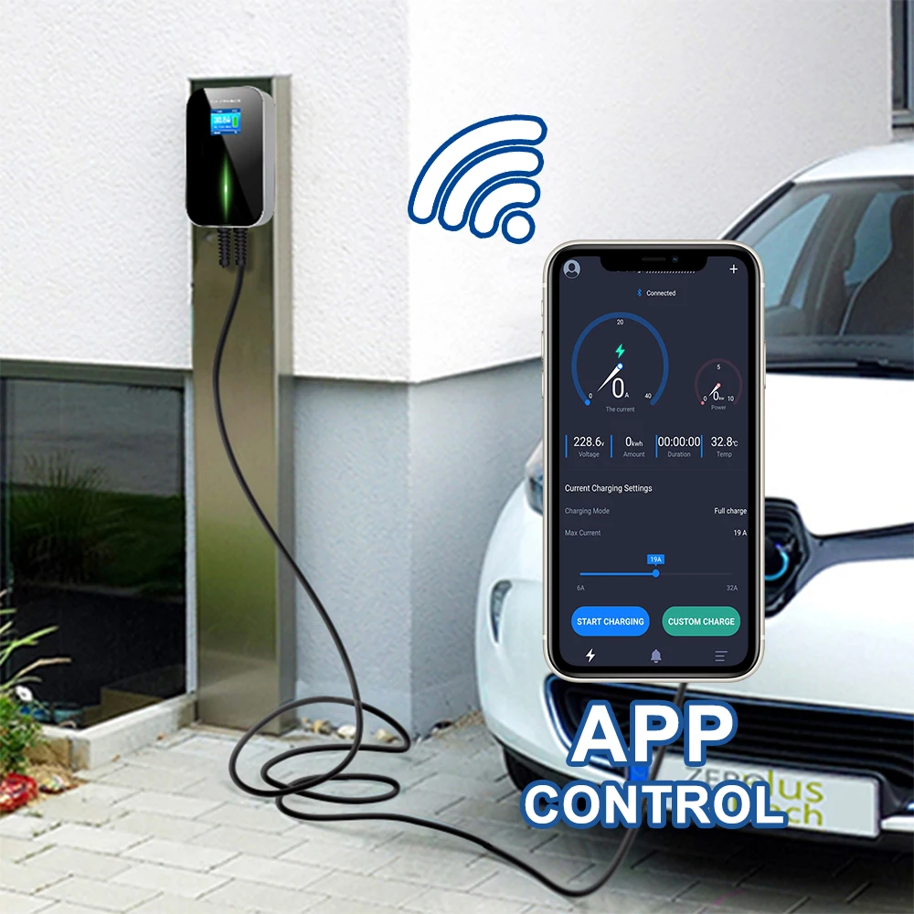 32A Level 2 J1772 EV Charger Wallbox with Smartphone APP
