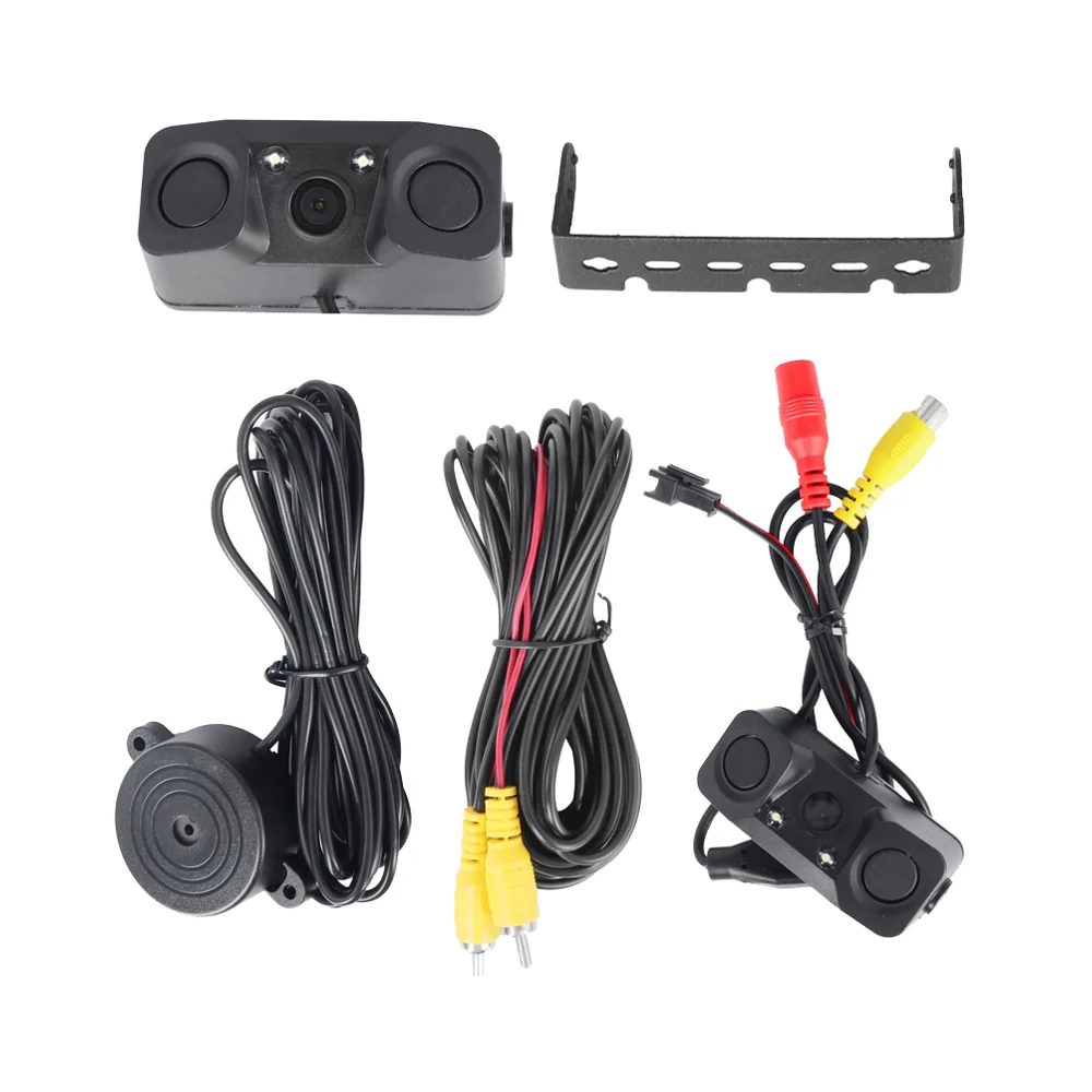 Factory Supply 3 In 1 Auto Led Car Parking Sensor Rear View Camera Car Parking Reverse Camera with 2 Sensors Monitor Detector
