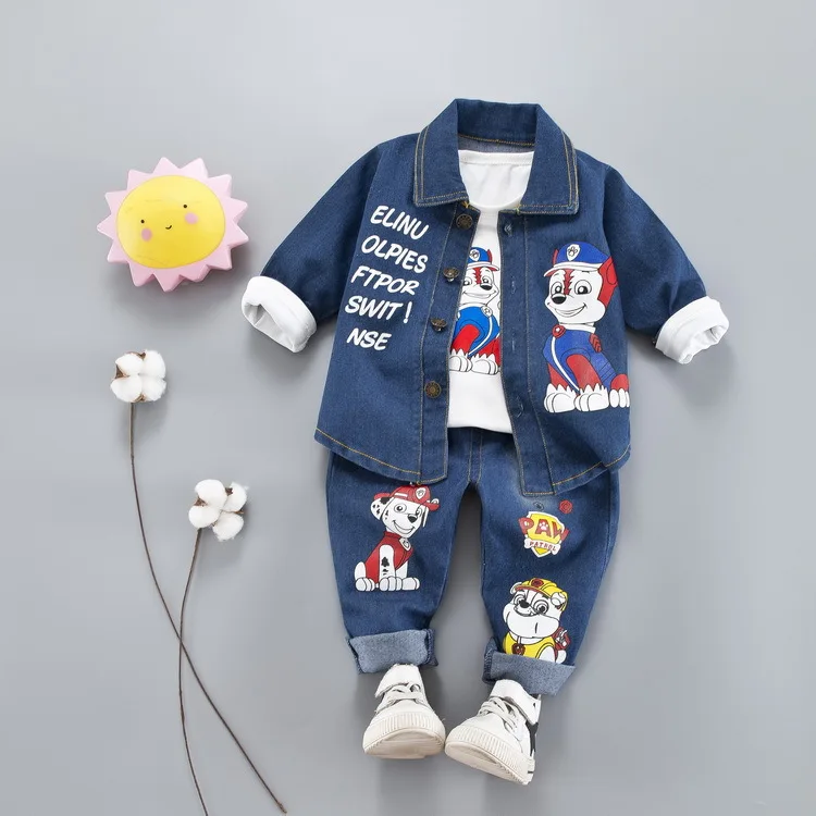 Cartoon jeans 3 pieces set one year old boys clothes logo wholesale