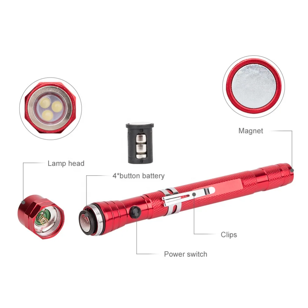 Telescopic 360 Degree Flexible LED Flashlight Torch Lamp 3led Camping Tactical Pick Up Tool Torch Lantern With Magnet 4 Colors