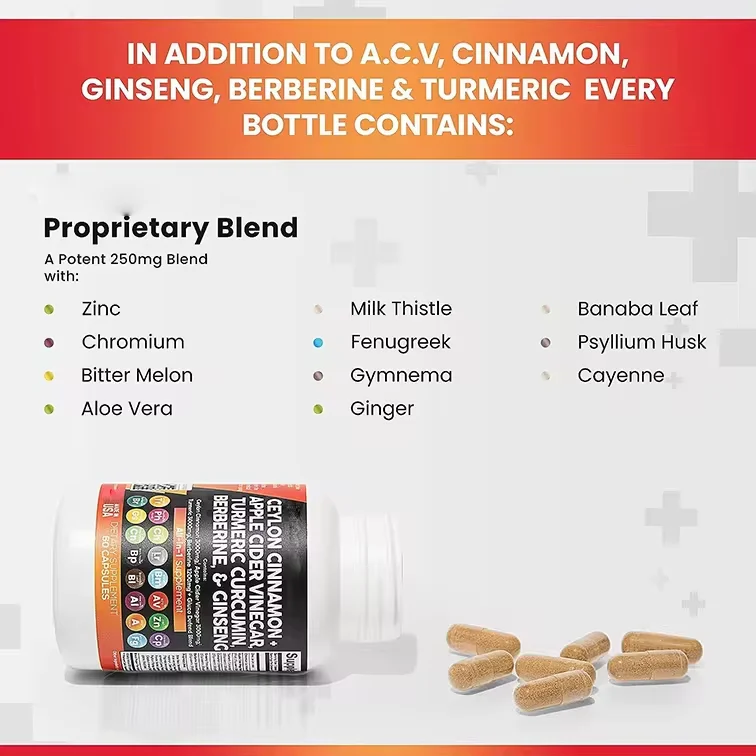 OEM Organic Ceylon Cinnamon Turmeric Curcumin Capsules with Berberine and Ginseng Supplements for Adults