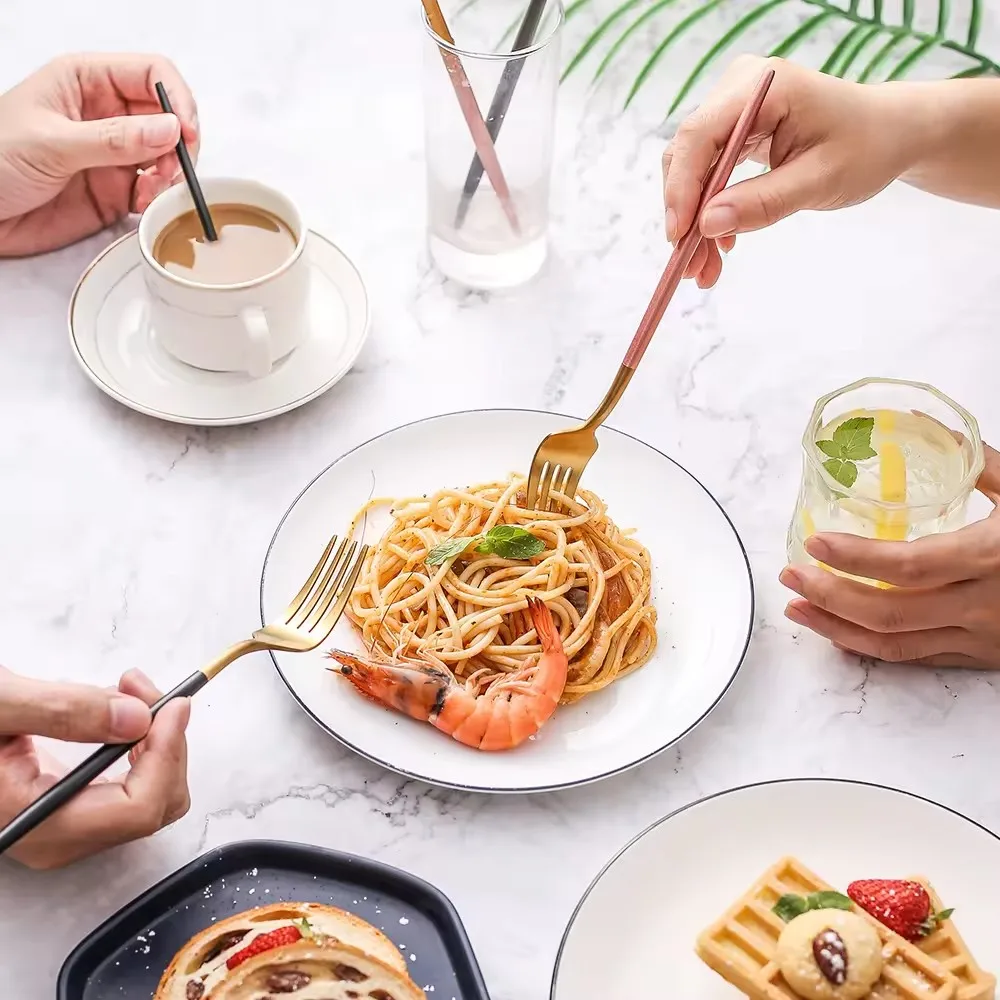 24pcs Cutlery Set Flatware Silverware Set Thick Handle Stainless Steel Cutlery Set