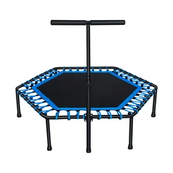 Professional mini hexagonal fitness multicolor elastic trampoline jumping bed without enclosure for kids with handrail