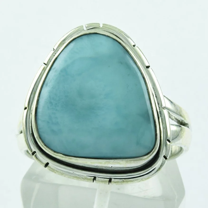 Triangle Shape Larimar Stone Handmade 925 Sterling Silver Ring Wholesaler India
