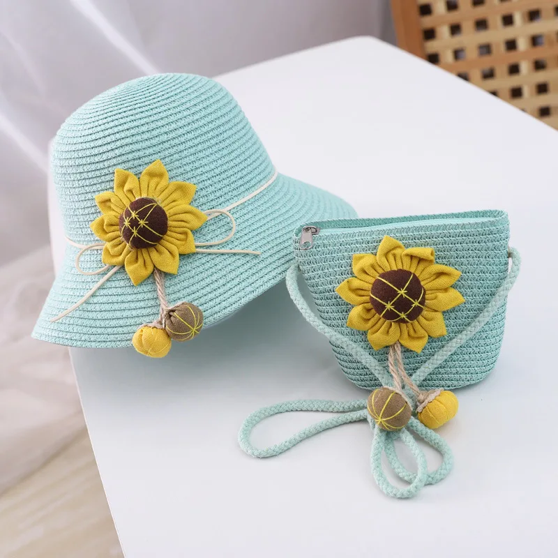 Kids Cute 2 pcs Set Sunflower Decorate Lovely Straw Hat & Bag
