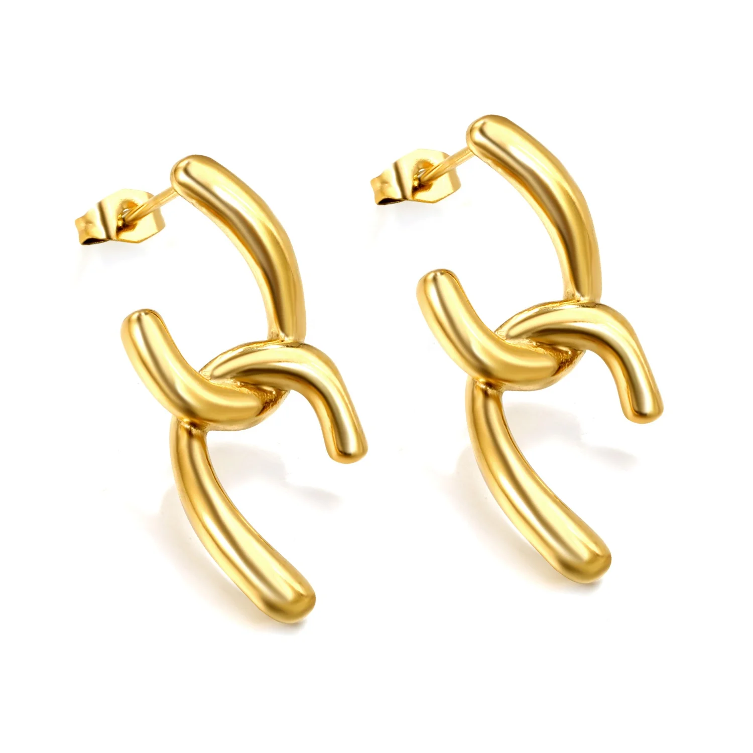 Minimalist 18K gold plated pvd stainless steel jewelry Double C Twisted stud earrings wholesale bulk unique earrings for women