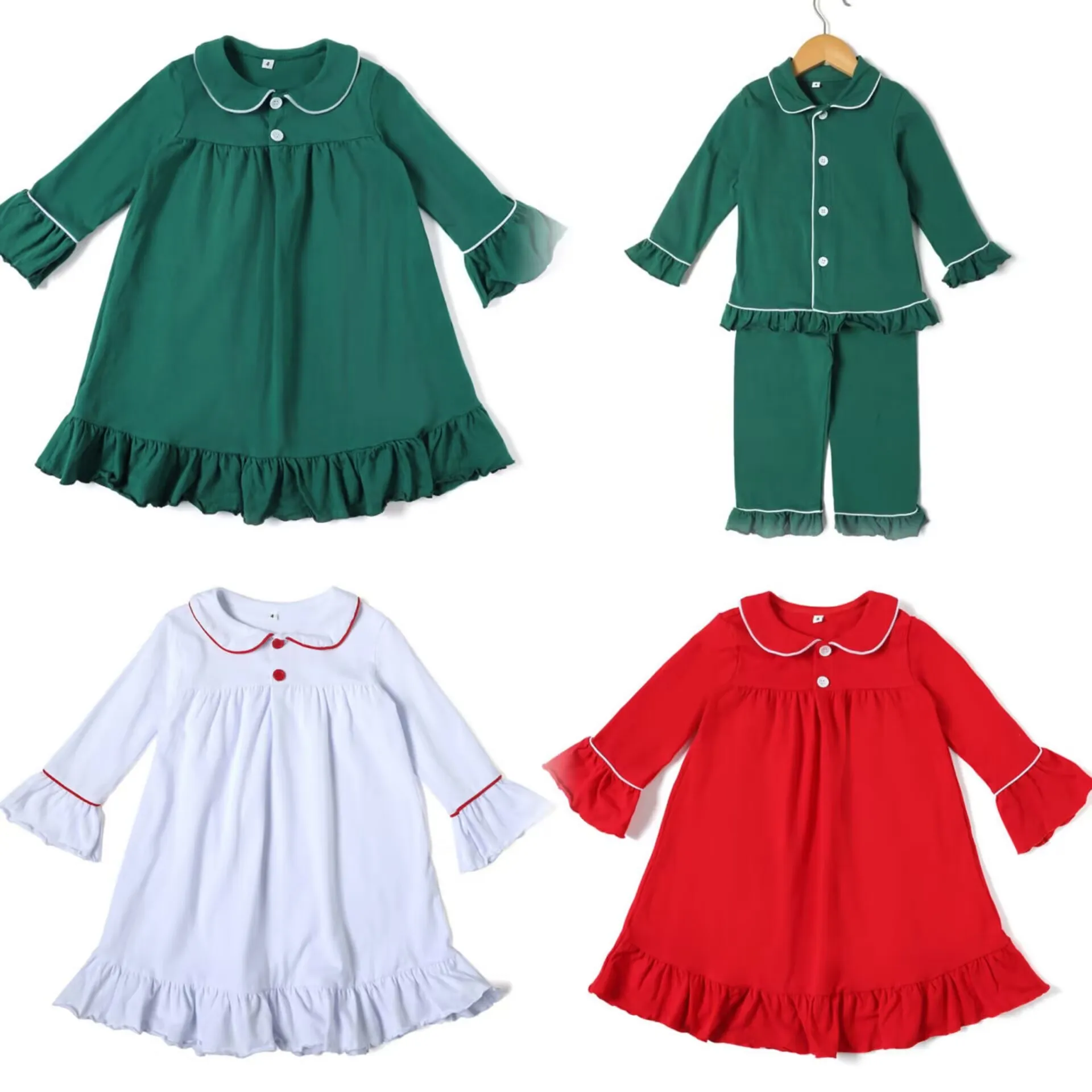 Christmas Monogram adult  pajama sibling  matching   red holiday  pyjamas  set long sleeve matching nightgown baby   pajamas