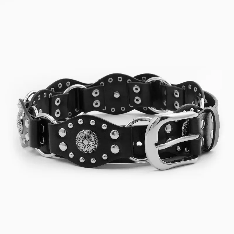 Ремень из ПУ кожи с заклепками, 4 см