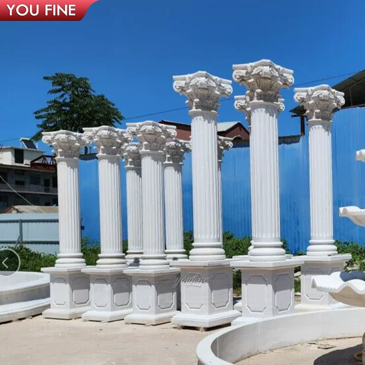 Outdoor Beige Natural Marble Column Solid Pillar