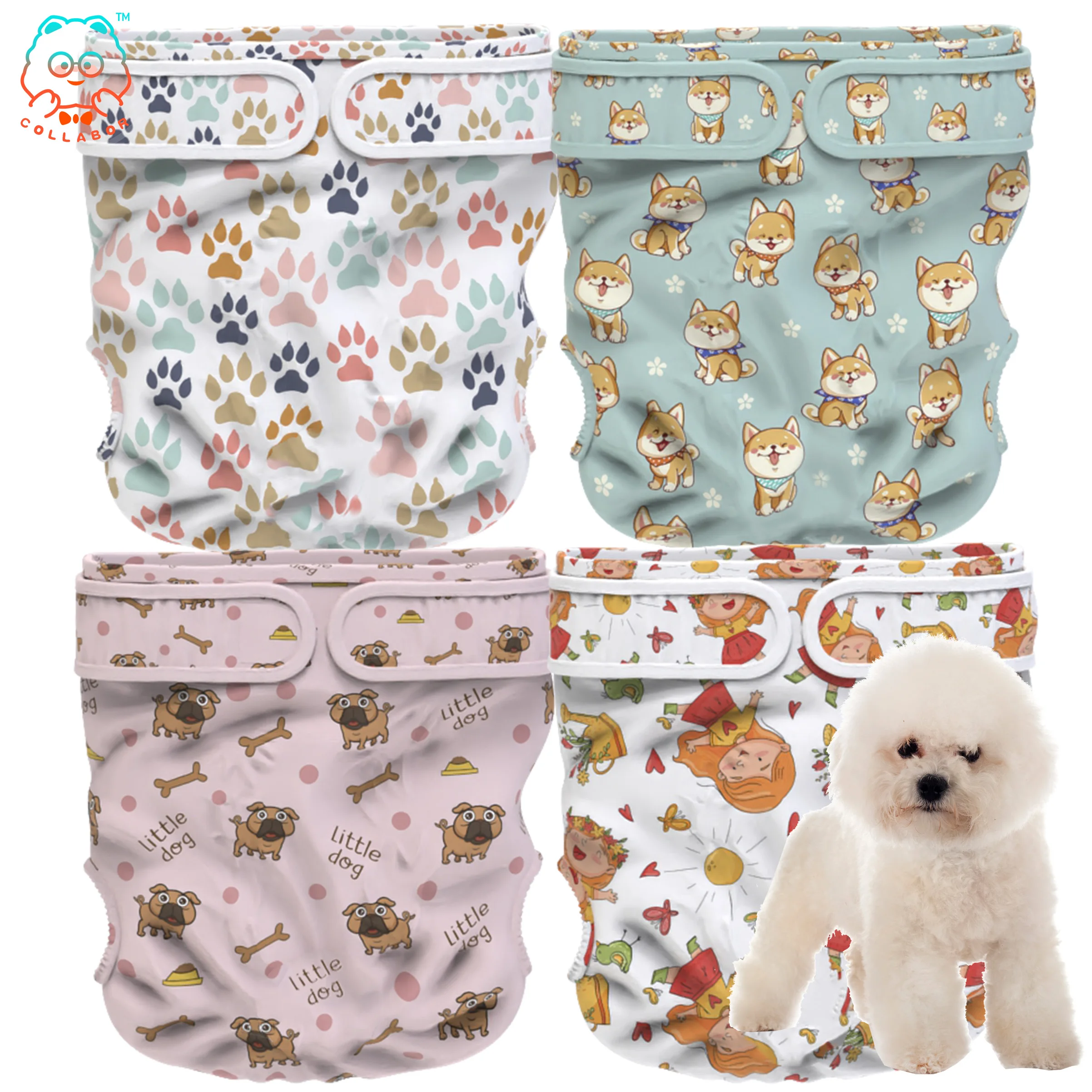 COLLABOR  Potty Training Cloth Diaper Dog Print Fast Absorbing DOG DIAPERS Customized Female Dog Diapers Paw Print