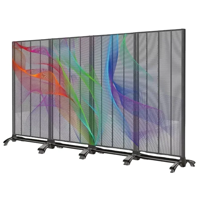 Indoor exhibition hall floor mounted low price mesh transparent LED screen, creative type LED screen