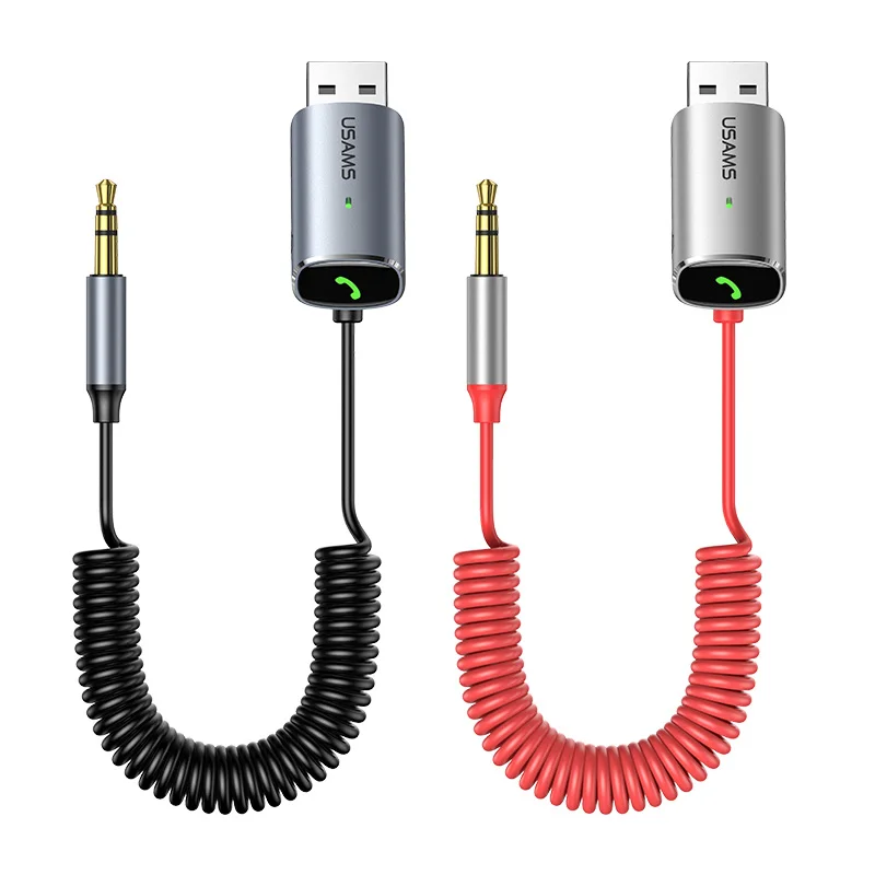 
New Arrivals USAMS US-SJ504 BT5.0 Aluminum Alloy Car Accessories Wireless Audio Receiver USB Player AUX Cable 
