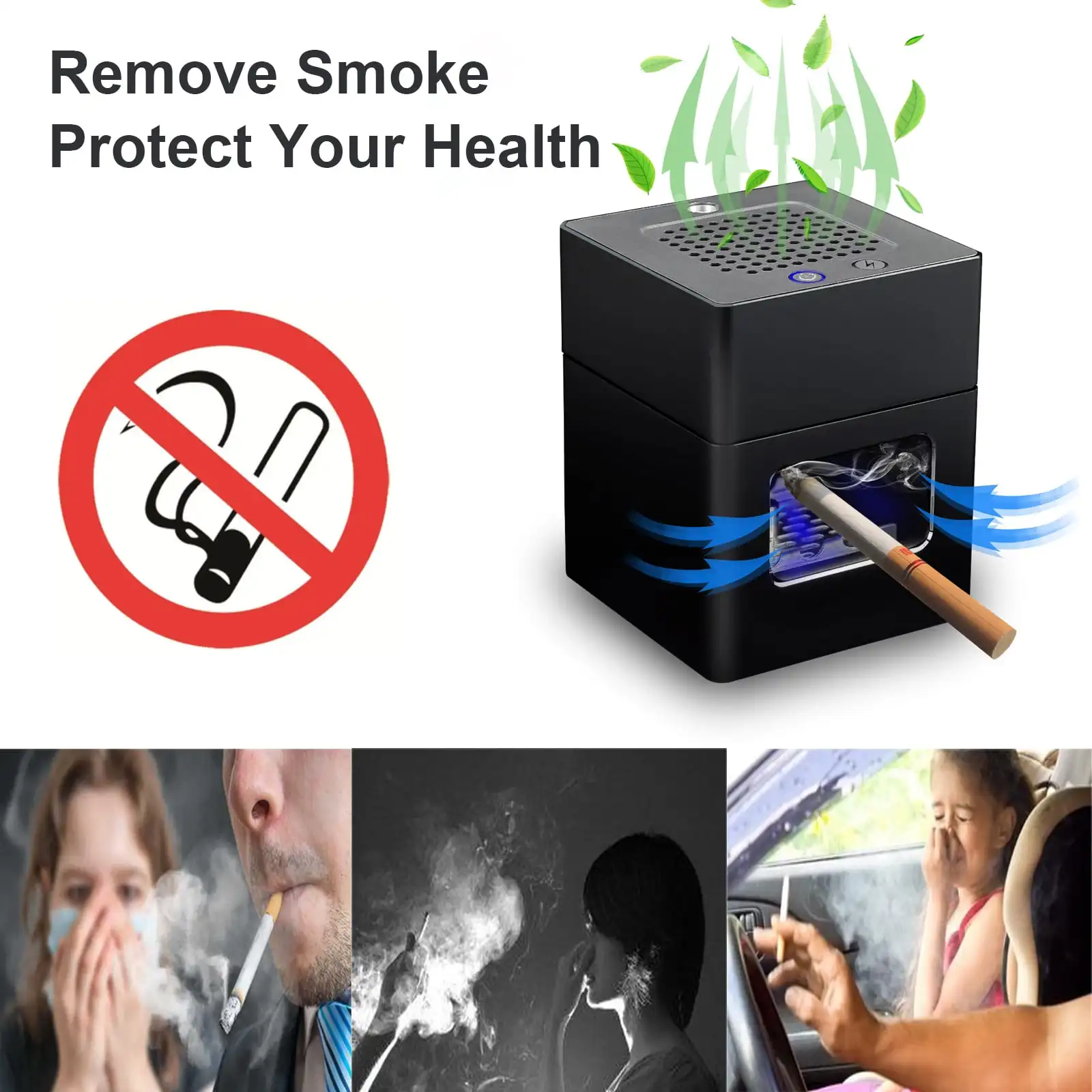 Office Room Car Desktop Portable USB Electric Smokeless Ashtray Air Purifier with Cigar Lighter For Absorbing Smoke