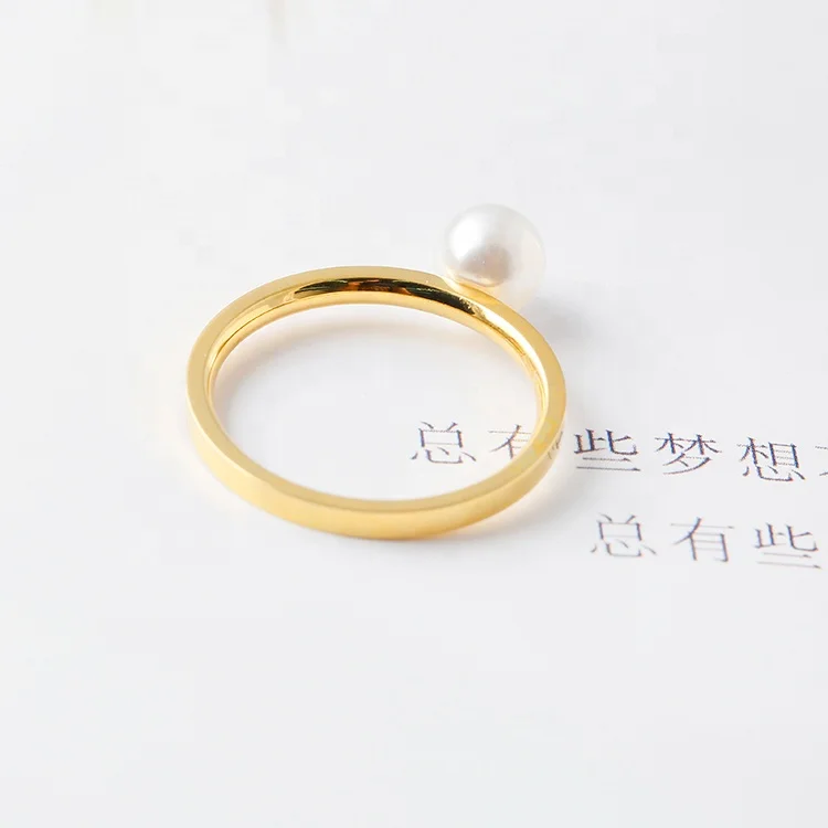 Wholesale Fashion Stainless Steel Jewelry 18K Gold Pearl Rings For Women