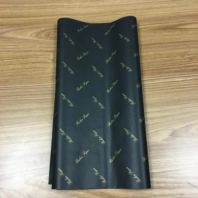 Customized Gloden Logo Black Packaging Paper Tissue Wrapping Paper For Products Packaging Clothes Wrap Tissue Paper Logo Printed
