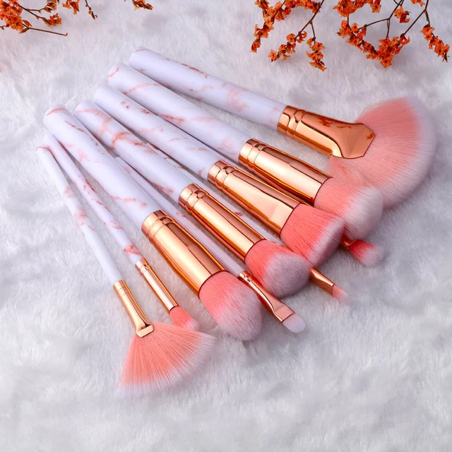 New High Quality Brocha De Maquillaje 10 Pcs Marble Make Up Brush Set Eye Shadow Brushes