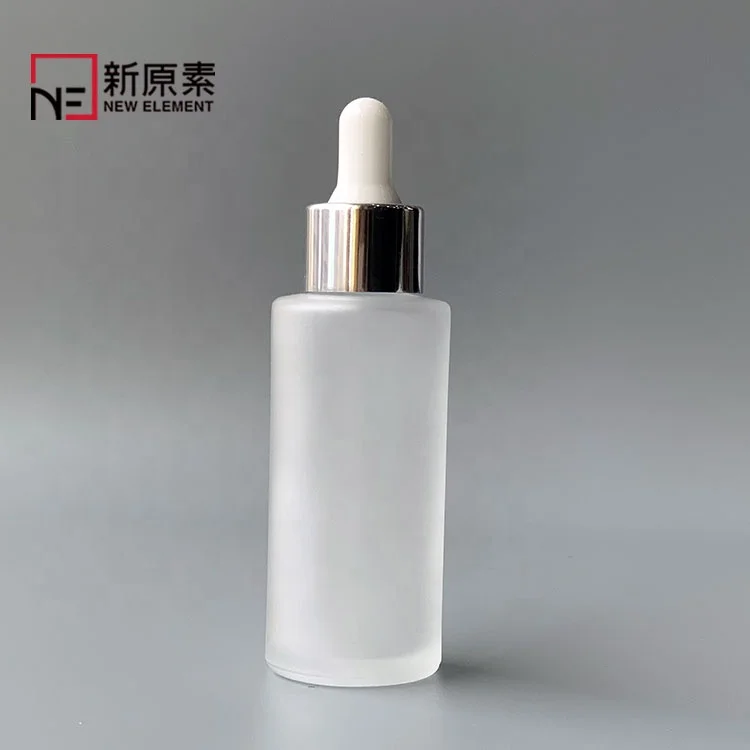 cylinder round 20ml 30ml 40ml 50ml 60ml 80ml frosted skincare hair growth oil bottle with silver white dropper