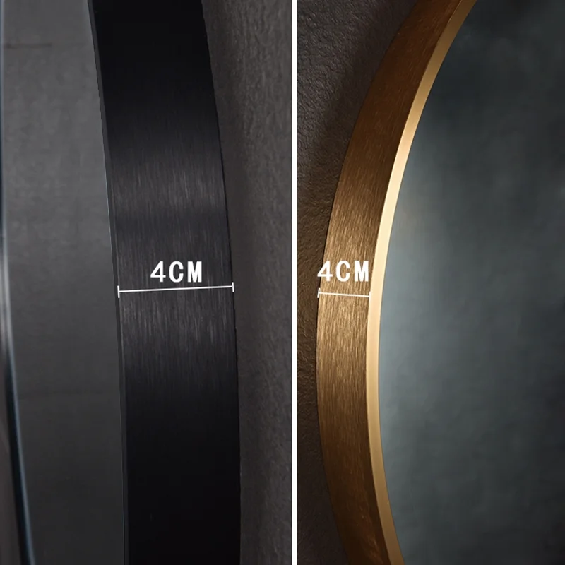 European Light Luxury Style Mirror Black Aluminum Frame Led Round