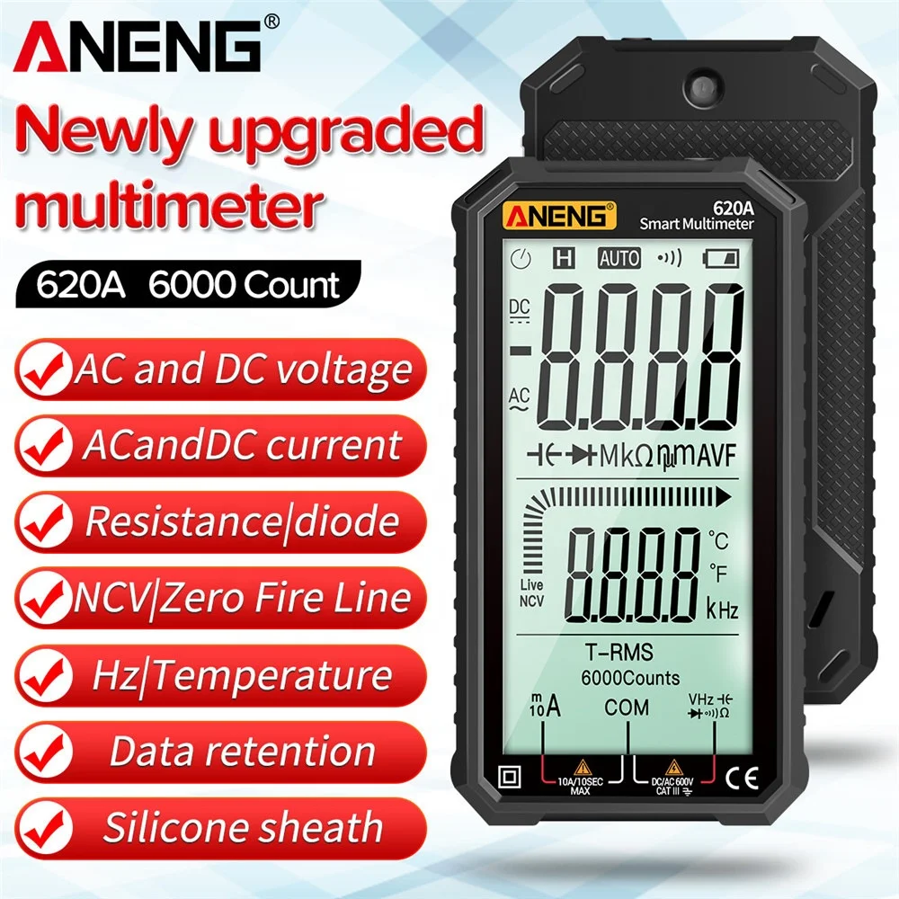 ANENG 620A Digital Smart Multimeter Transistor Testers 6000 Counts True RMS Auto Electrical Capacitance Meter Temp Resistance