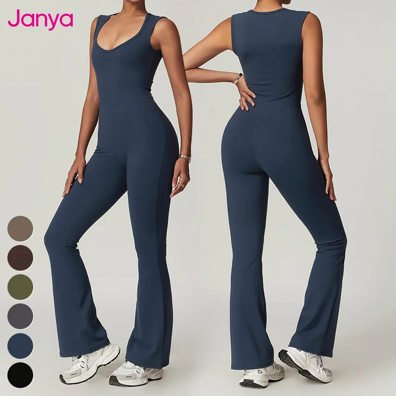 Knitting Sleeveless Sports Bodysuit Gym Fitness Workout Jumpsuits One Piece Yoga Jumpsuit Rompers For Women Without Padding