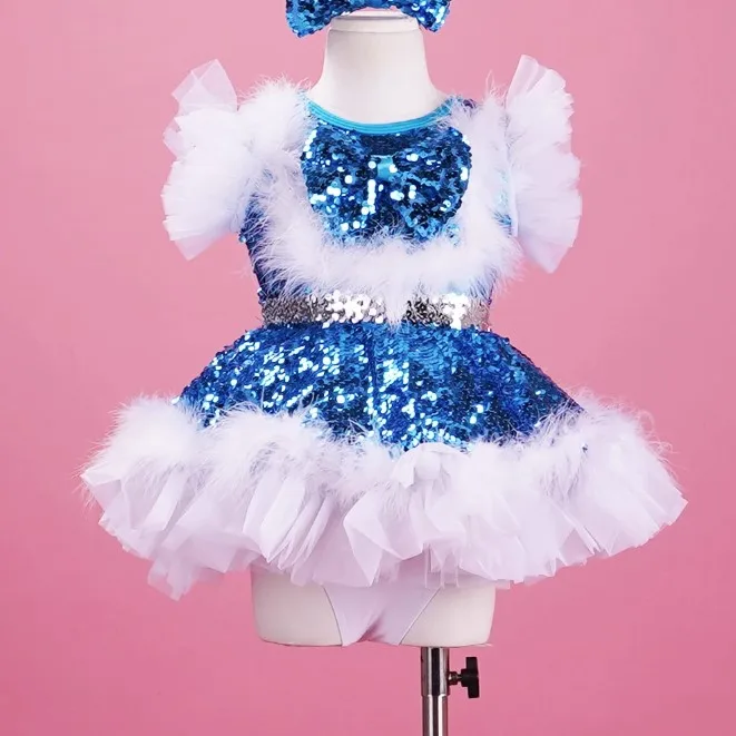 fashion girls women performance wear Christmas sequin spandex tap and jazz show dance wear party dress costume
