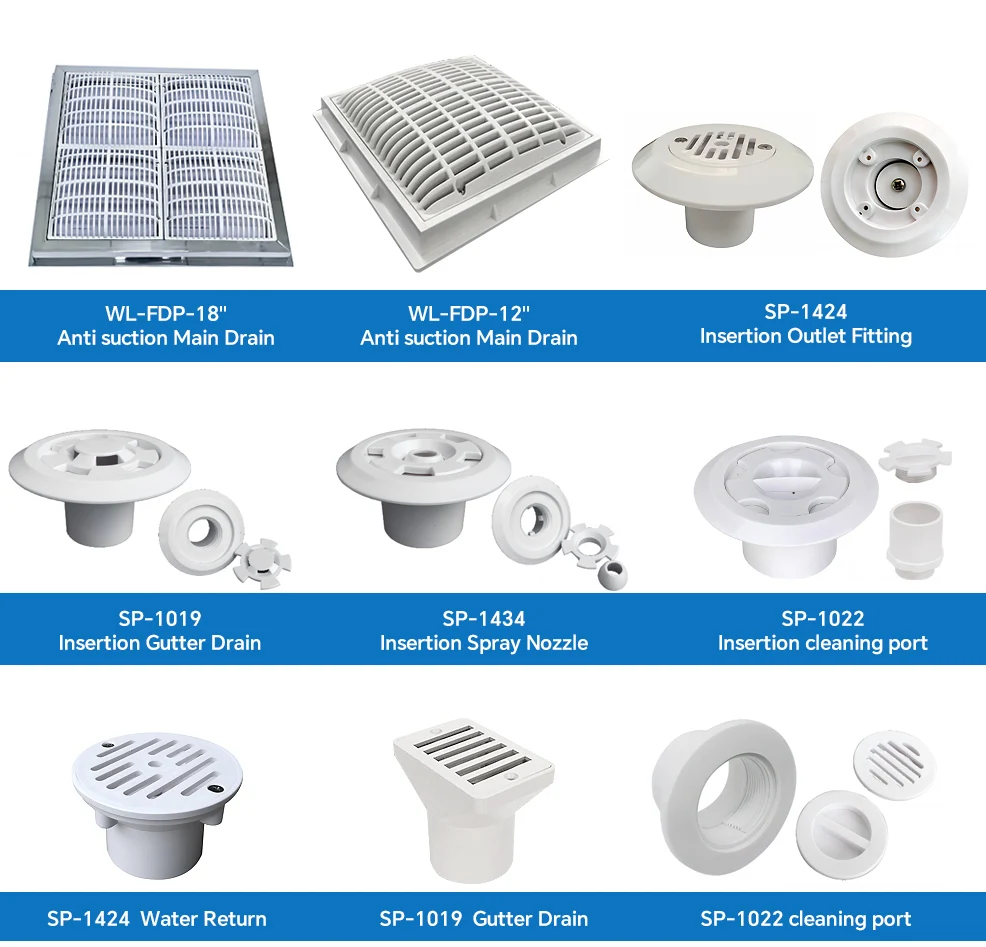 Swimming Pool Accessories Plumbing Fittings including Return Nozzle Eyeball V Jet Wall Conduit Main Drain Cover