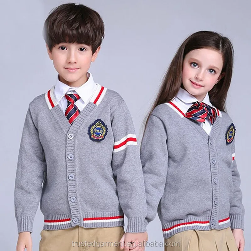 Kids new design cardigan sweater primary school uniform designs