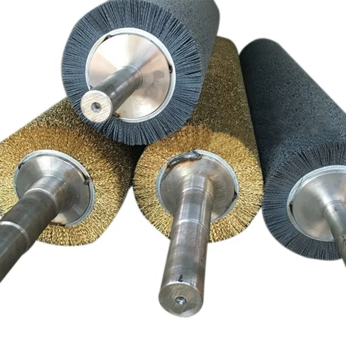 Stainless Steel Shaft Spiral Stainless Steel Wire Brass Wire Polishing Brush Roller For Machine