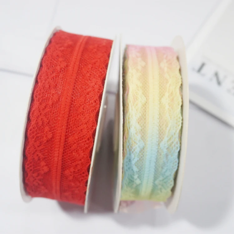 Manufacturer wholesale French flower Guipure lace trim embroidery 100% polyester lace fabric ribbon dress rainbow Lace ribbon